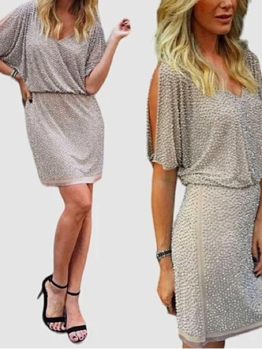 Cache Sparkle Dress Embellished Silver Rhinestone Sz 8